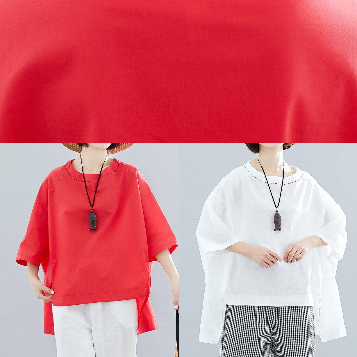 Women white cotton crane tops low high design oversized summer shirt - SooLinen