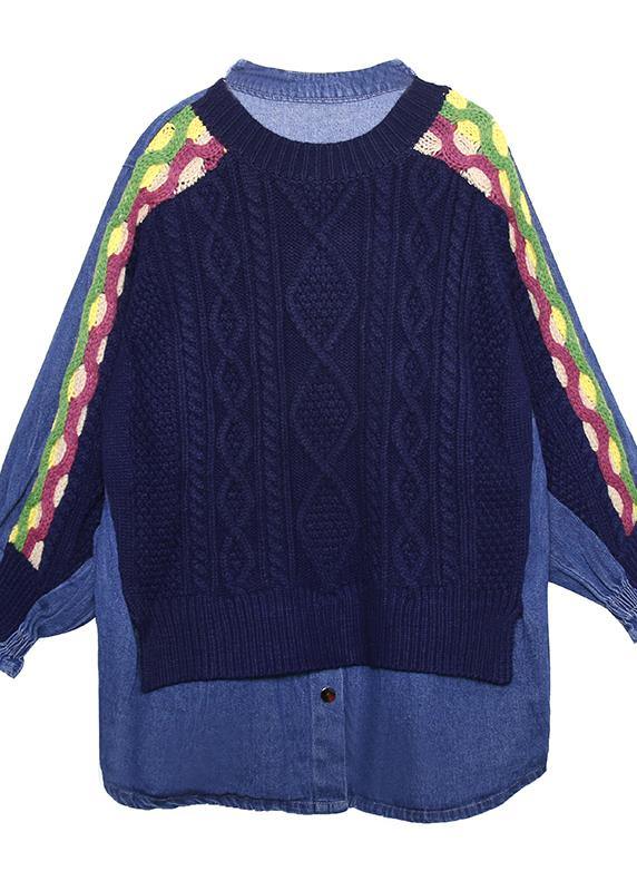 Women white top o neck patchwork oversized shirts - SooLinen