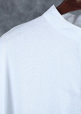 Women white fine crane coats Work Outfits low high design stand collar coats - SooLinen