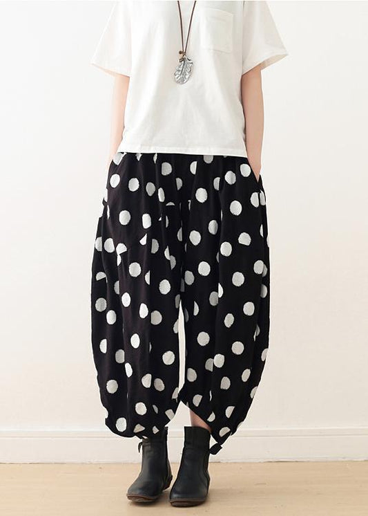 Damen Weite Hose Baumwolle Tunika Muster Fun Fashion Ideas schwarz gepunktet Kniehose Frühling