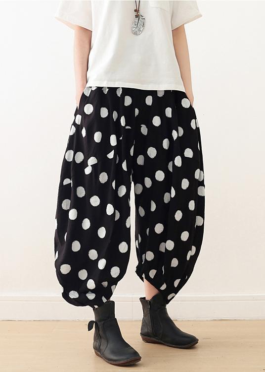 Damen Weite Hose Baumwolle Tunika Muster Fun Fashion Ideas schwarz gepunktet Kniehose Frühling