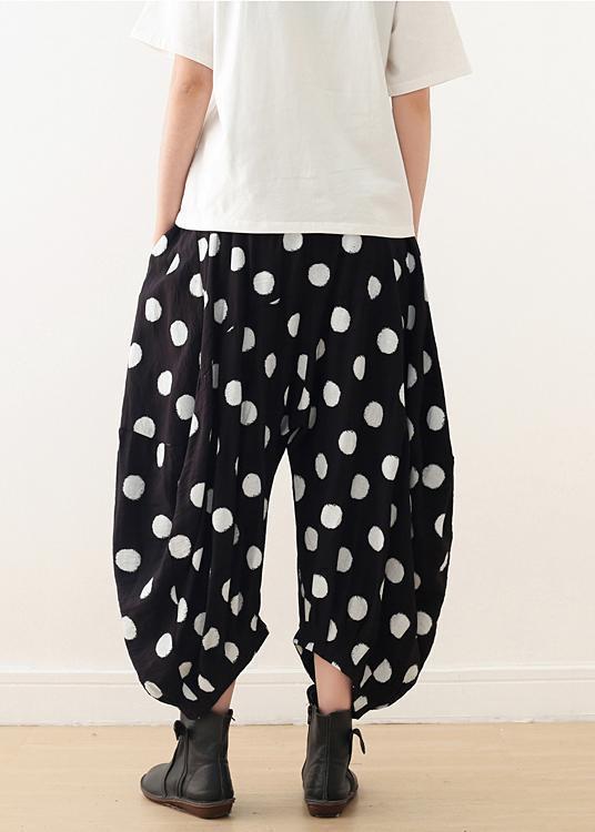 Damen Weite Hose Baumwolle Tunika Muster Fun Fashion Ideas schwarz gepunktet Kniehose Frühling