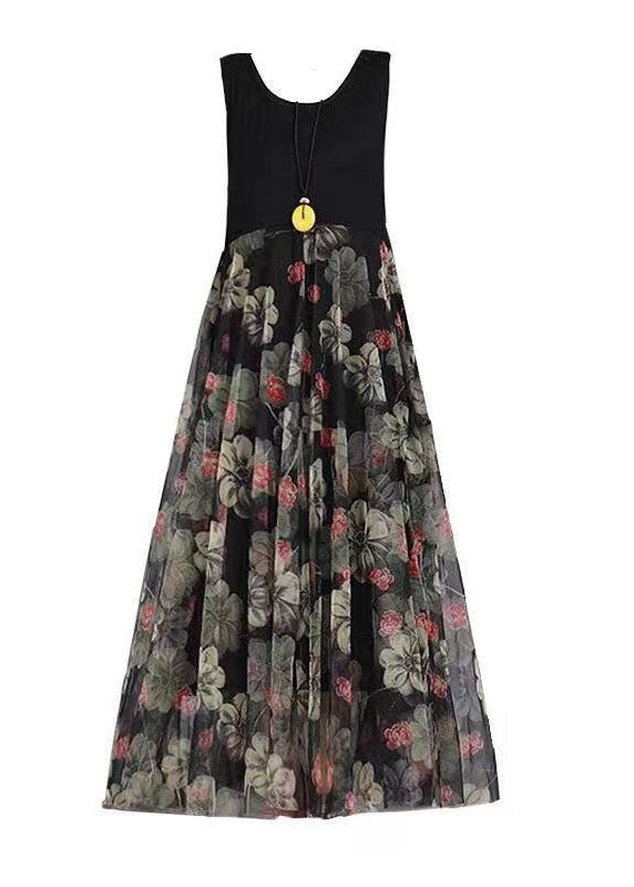 Damen Schwarz Print Patchwork Spitze Sommer Partykleid