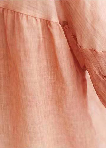 Damen O-Ausschnitt Halbarm Leinen Sommer Tunika Muster Nähen blaues Hemd