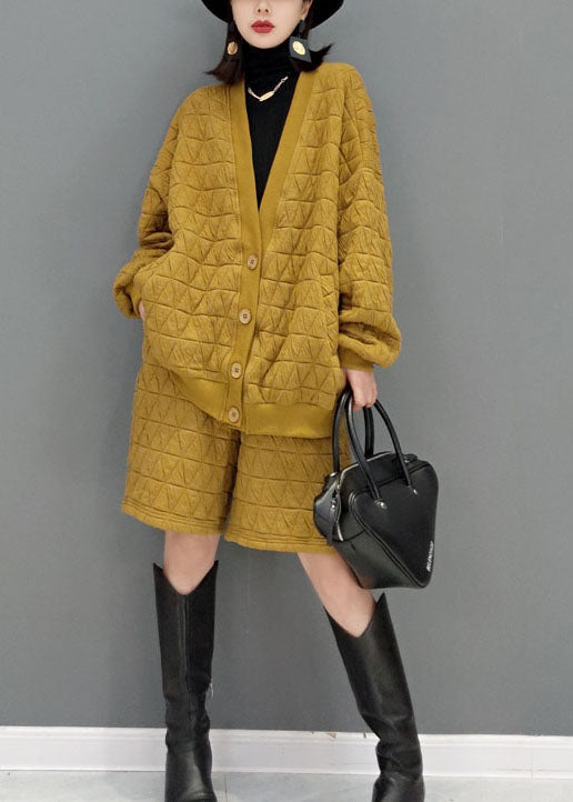 Gelb Feine Baumwolle Gefüllt Lose Zwei Stück Set taste Winter