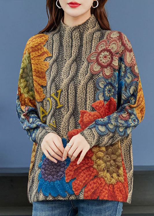 Gelb Print Wolle Strick Pullover Tops Chunky Oversized Winter