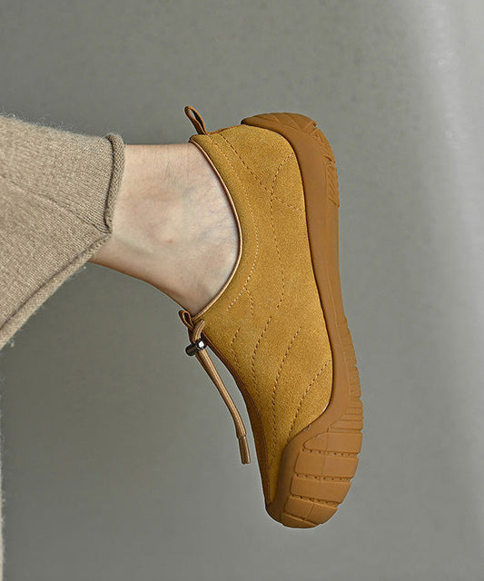 Yellow Suede Drawstring Splicing Casual Flat Shoes