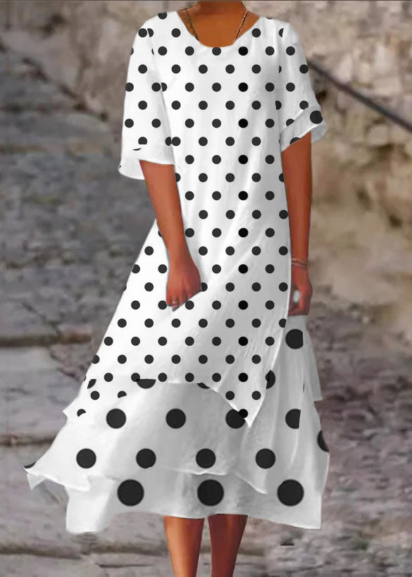 Lose weiße O-Ausschnitt seitlich offen Baumwolle Kleider Kurzarm