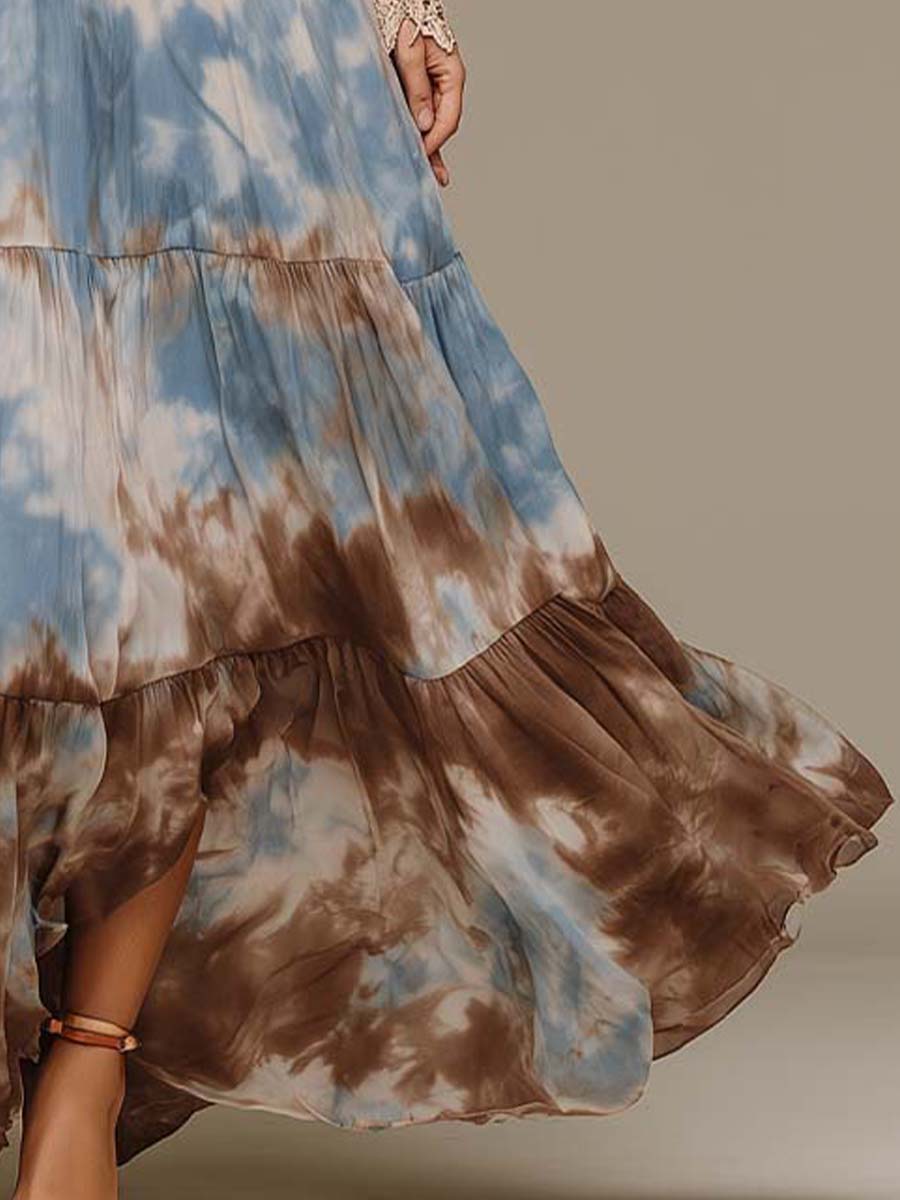 Bohemian Tie-dye Print Crochet Maxi Dress