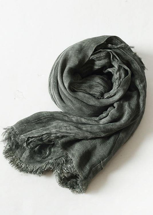 army green Cinched scarf warm vintage cotton linen scarves - SooLinen
