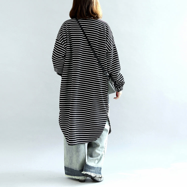 Herbst schwarz weiß gestreiften baumwolle strickjacken plus größe casual lange wickeln