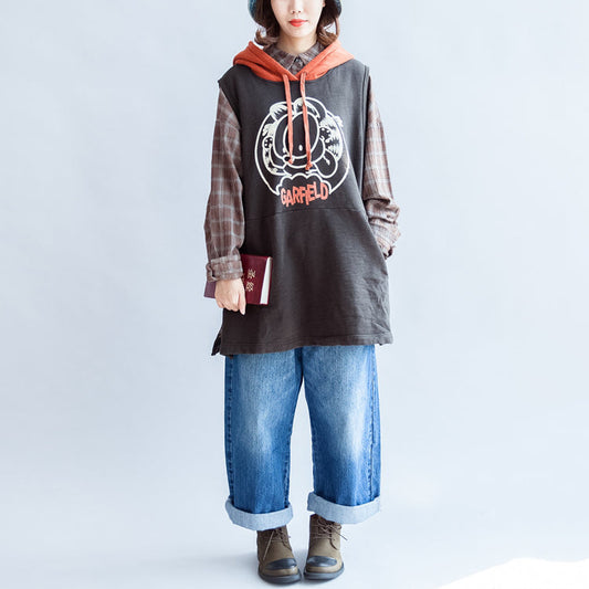 Herbst grau baumwolle Westen plus größe patchwork gelb mit kapuze cartoon print