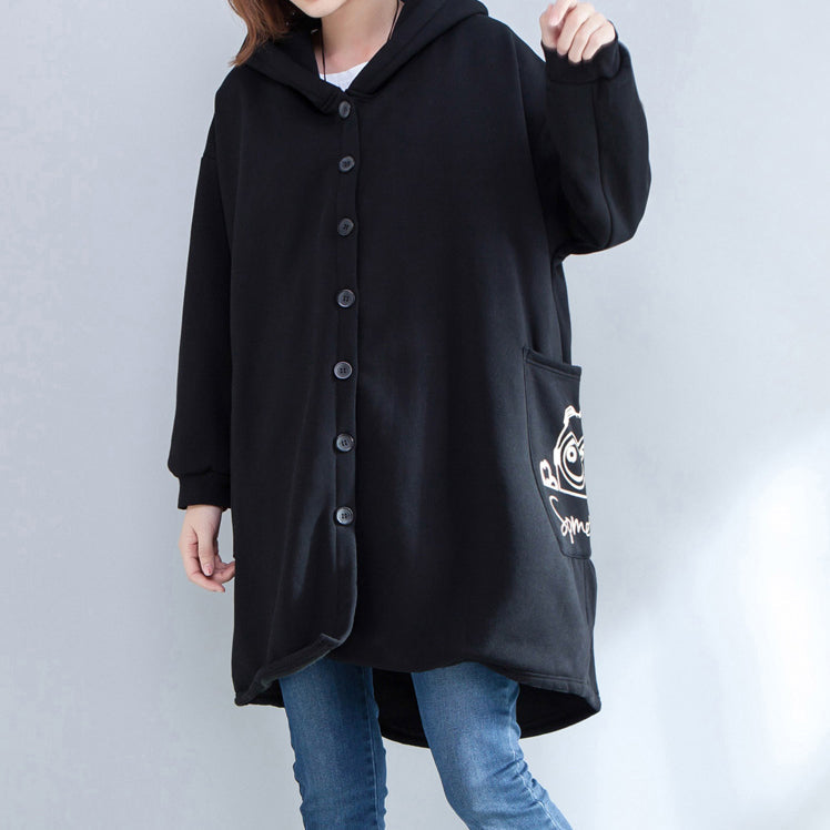 Herbst neue drucke schwarz casual mäntel übergroßen kapuze zurück seite öffnen strickjacken kleidung