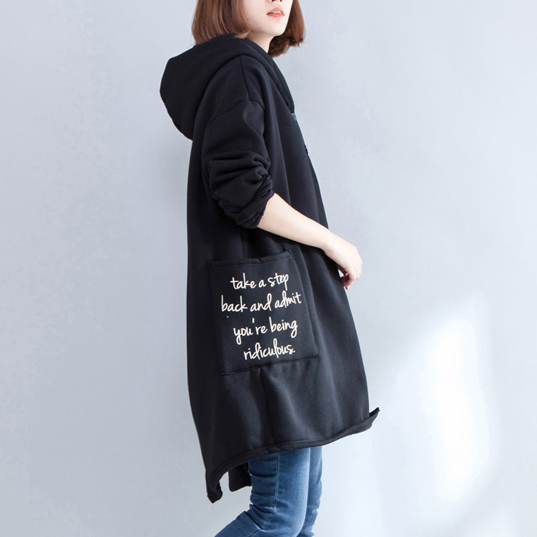 Herbst neue drucke schwarz casual mäntel übergroßen kapuze zurück seite öffnen strickjacken kleidung