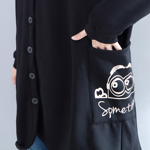 Herbst neue drucke schwarz casual mäntel übergroßen kapuze zurück seite öffnen strickjacken kleidung