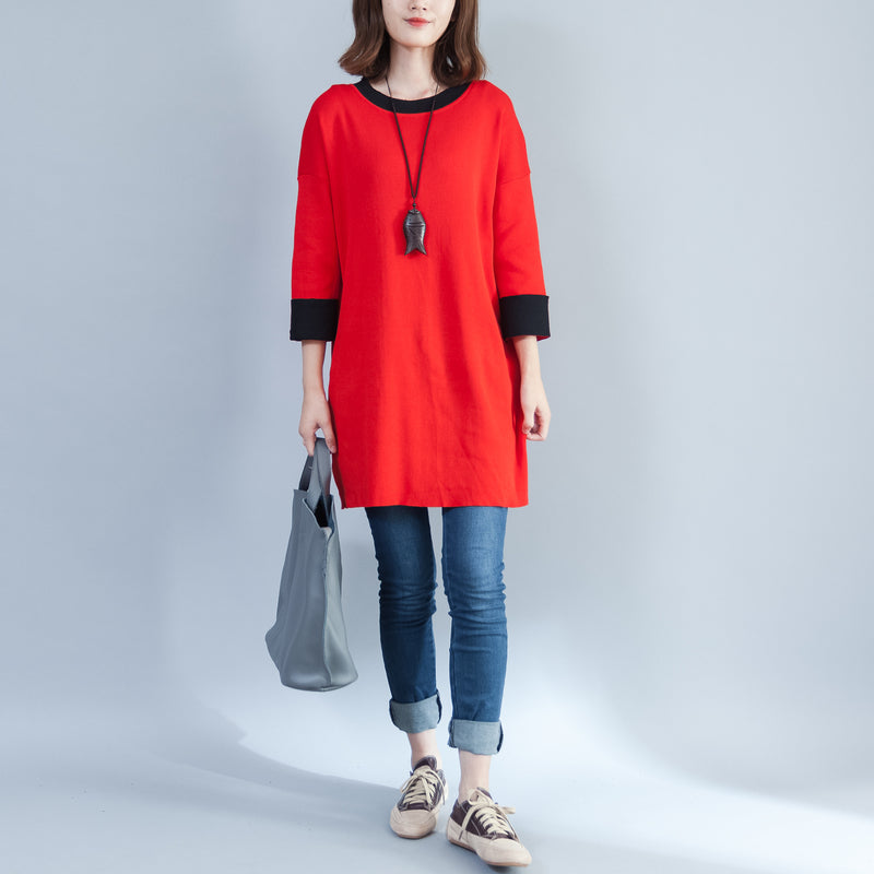 Herbst neue rot casual baumwolle stricken tops plus größe o neck