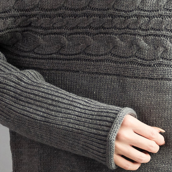Herbst dicke graue Wollpullover mit Zopfmuster, klobige Oversize-Strickoberteile in lässiger, warmer Optik