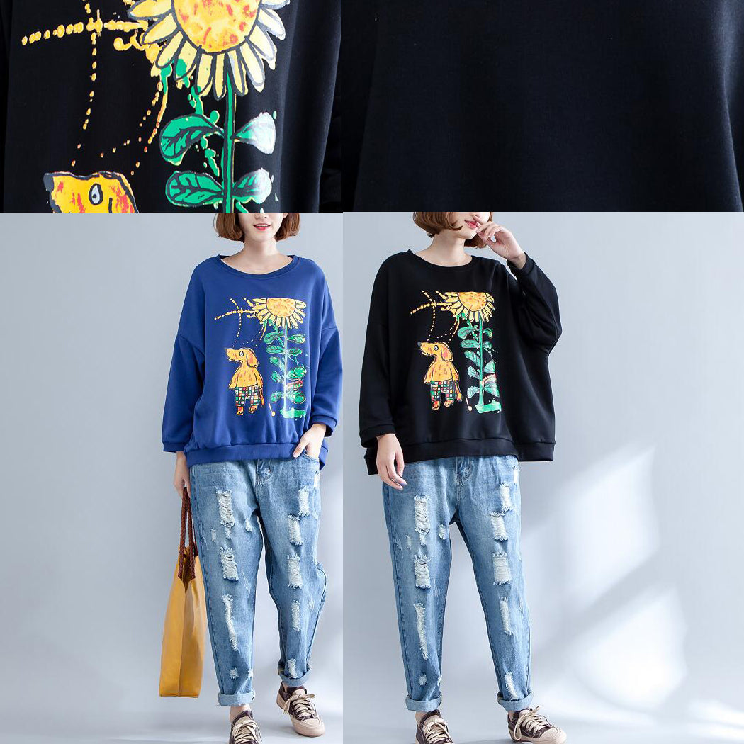 Herbst dicke warme Baumwolloberteile Übergröße O-Ausschnitt Prints Pullover