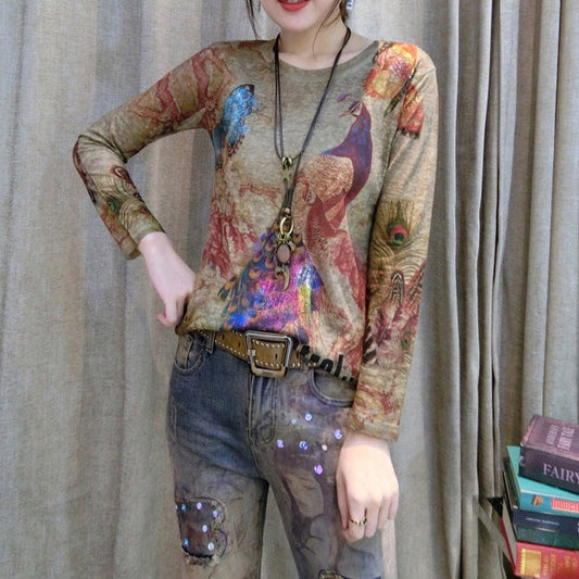 Herbst wilde neue alphabet phoenix druck baumwolle tops lose fit o neck pullover