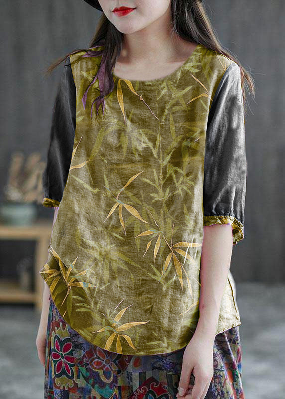 Plus Size Rosa bestickte O-Ausschnitt Halbarm Ramie Blusen Sommer