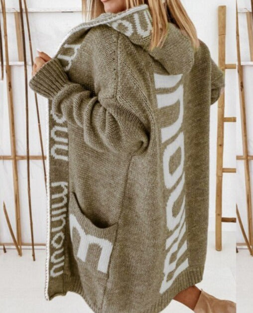 Street-Style Patchwork Letter Hooded Cape Coat