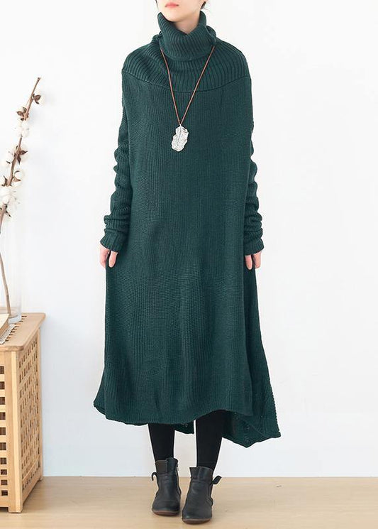 back open Sweater high neck dress outfit Moda blackish green Hipster knitted tops - SooLinen