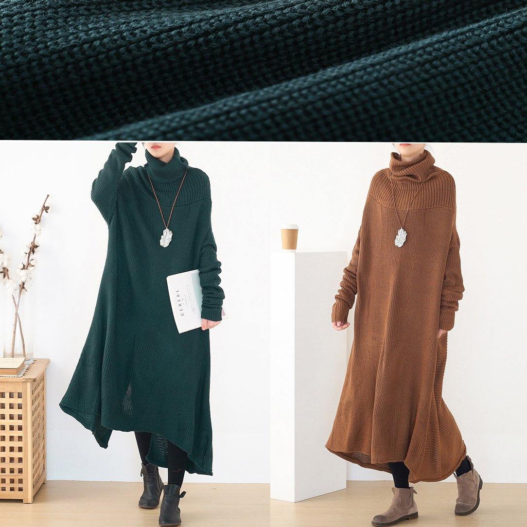 back open Sweater high neck dress outfit Moda blackish green Hipster knitted tops - SooLinen