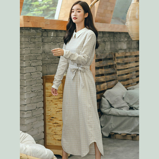 Baggy Plaid Plus Size Umlegekragen A-Linie Röcke Kleid 2018 Taillenbund Herbstkleid