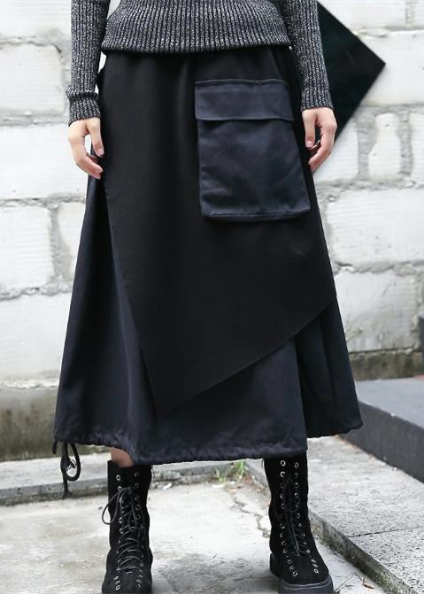 baggy schwarzer Midi-Rock Oversize Reisekleidung Patchwork Vintage asymmetrisches Design Herbstrock