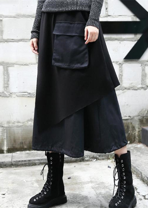 baggy schwarzer Midi-Rock Oversize Reisekleidung Patchwork Vintage asymmetrisches Design Herbstrock
