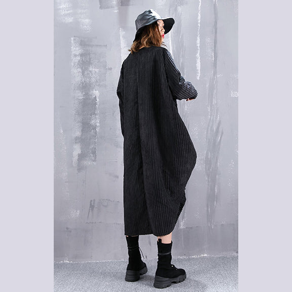 Baggy schwarzes Maxikleid lässiges O-Ausschnitt Reisekleid feine asymmetrische Kleider