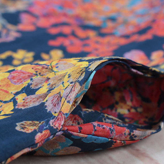 Baggy blau floral Leinen Weste plus Größe Shirts neue Halbarm O Hals natürliche Leinen Pullover