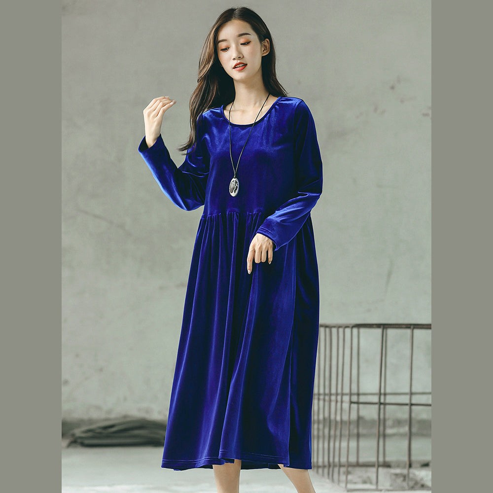baggy blau natürliche plus größe O neck kleid feine baggy kleider