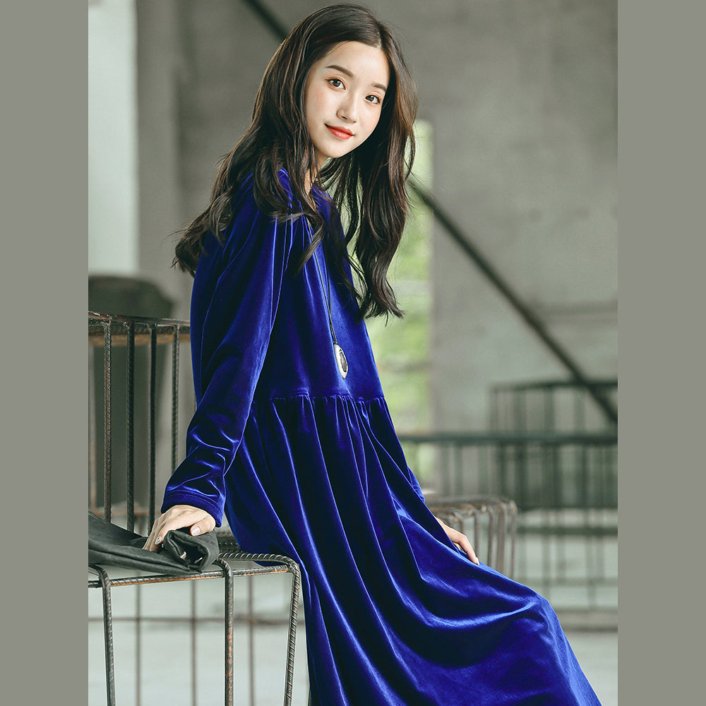 baggy blau natürliche plus größe O neck kleid feine baggy kleider