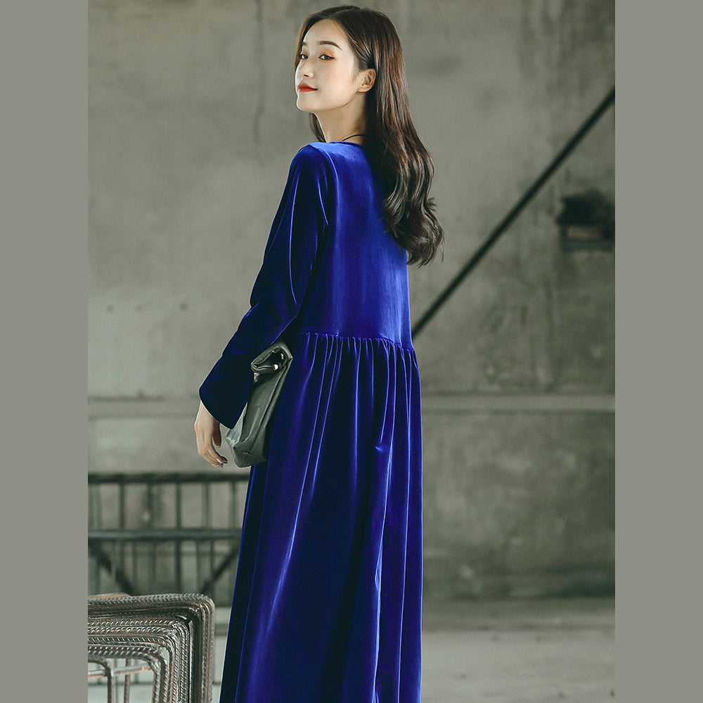 baggy blau natürliche plus größe O neck kleid feine baggy kleider