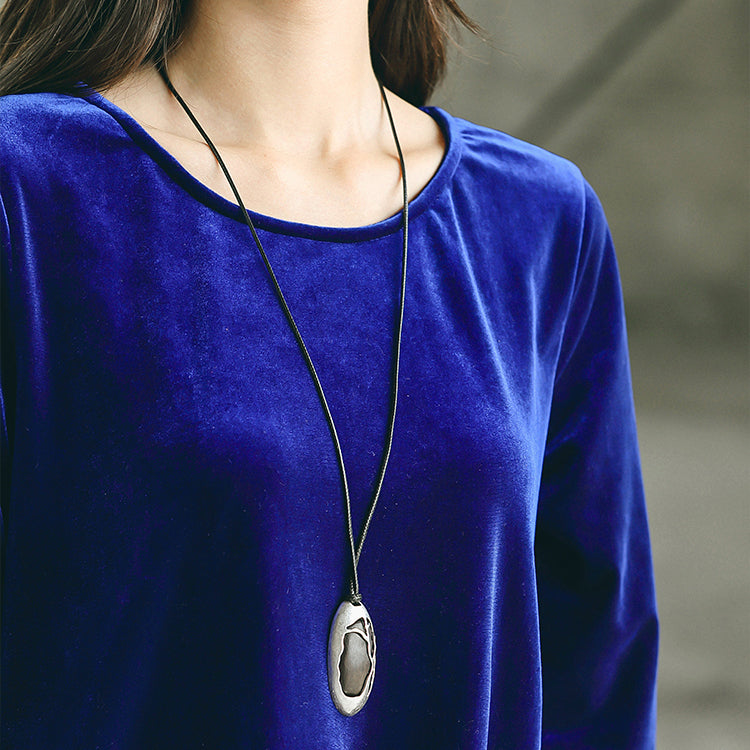 baggy blau natürliche plus größe O neck kleid feine baggy kleider
