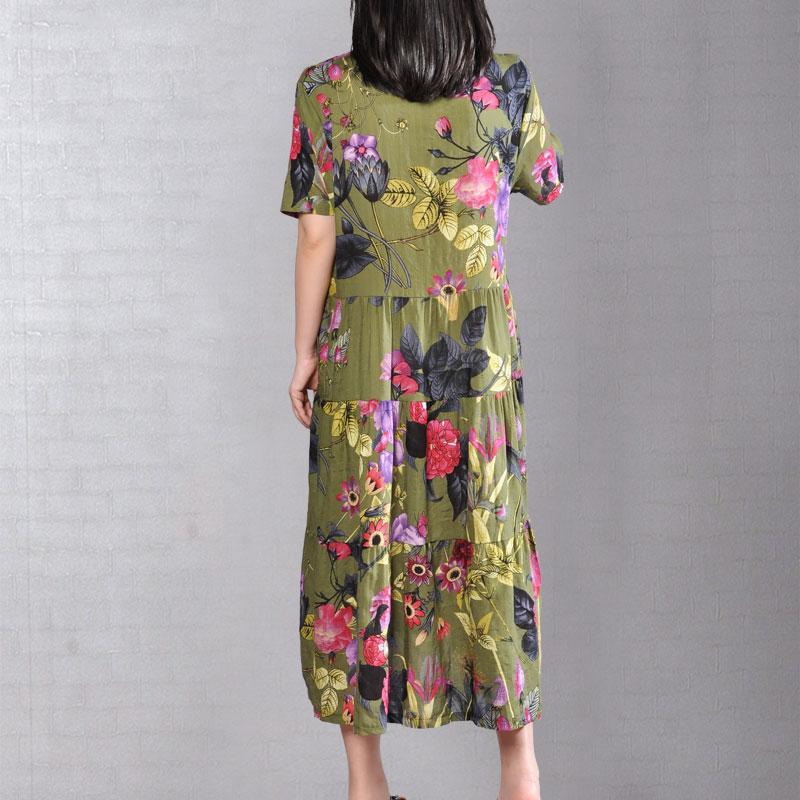 Baggy-Sommerkleid aus Baumwolle in Übergröße, Retro-Kleid mit Aufdruck, kurzärmeliges grünes Sommerkleid