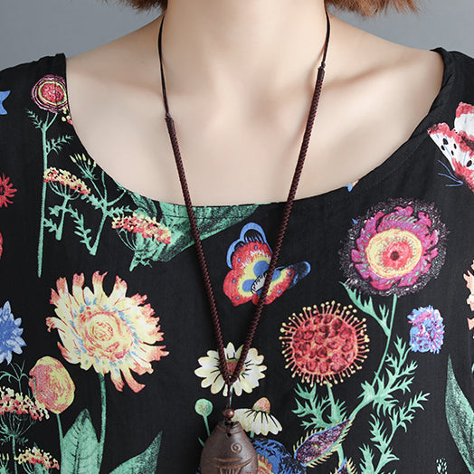 Baggy floral baumwolle gemischt maxi kleid übergroßen O neck kaftans boutique baggy kleider kleid