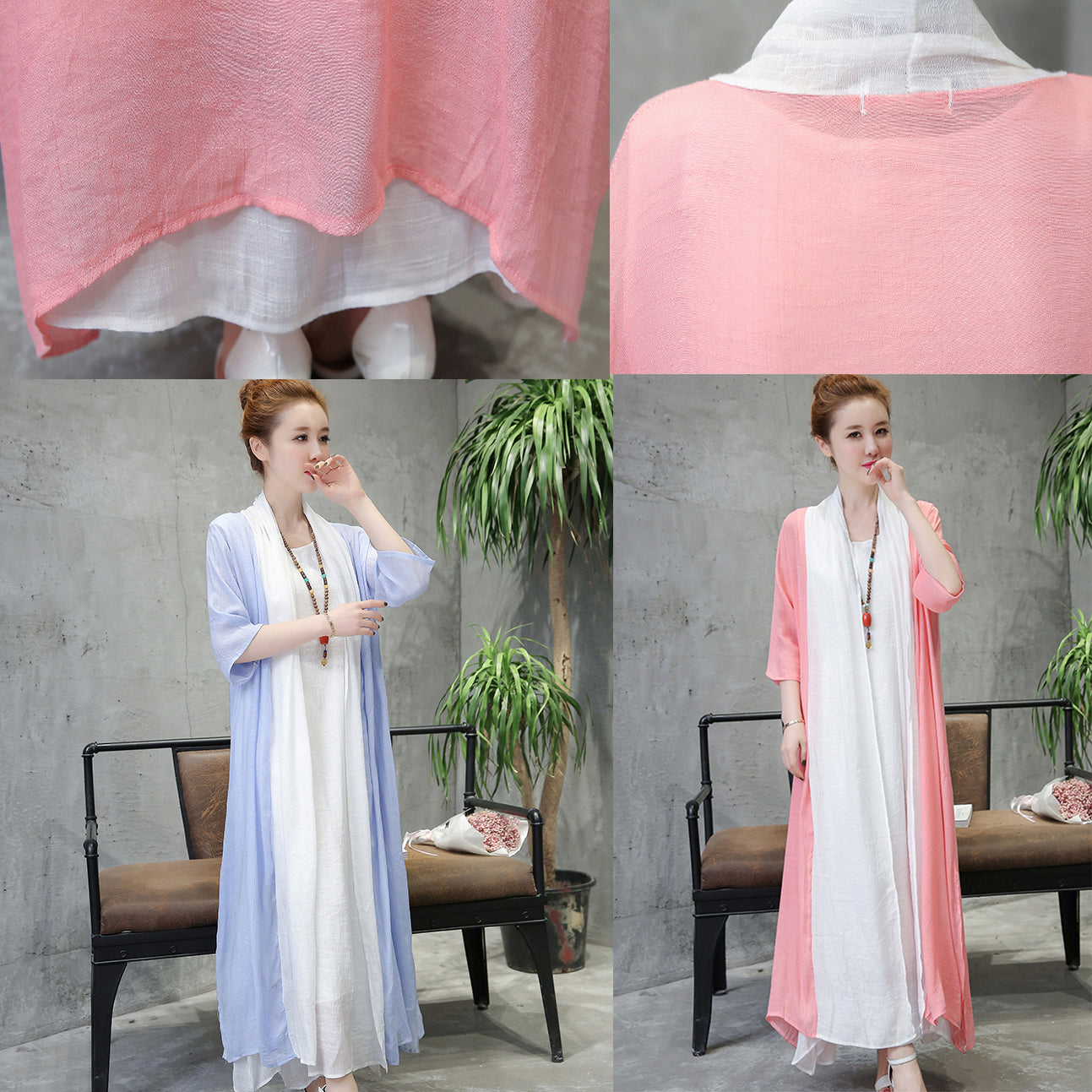 Baggy hellblaue Leinenkleider Plus Size Kleidung Halbarm Baumwollkleid feines O-Ausschnitt Leinenkleid