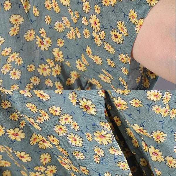 Baggy-langes Baumwollkleid, übergroßes Kleid mit Blumenmuster, Sommerkleid mit Rundhalsausschnitt und kurzen Ärmeln