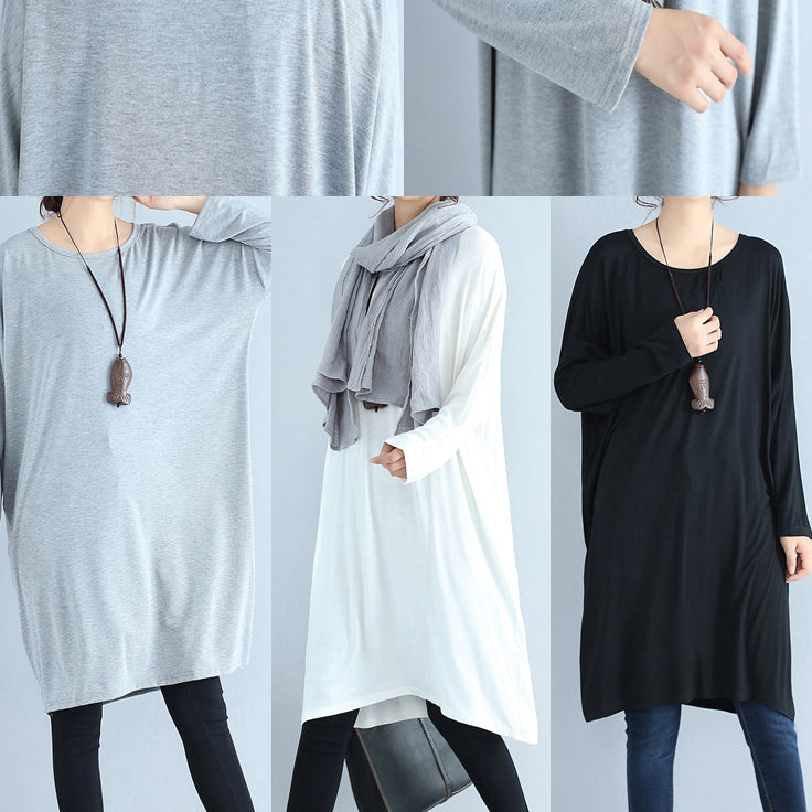 Baggy lose grau lässige Baumwollkleider O-Ausschnitt gemütliches Herbstreisekleid
