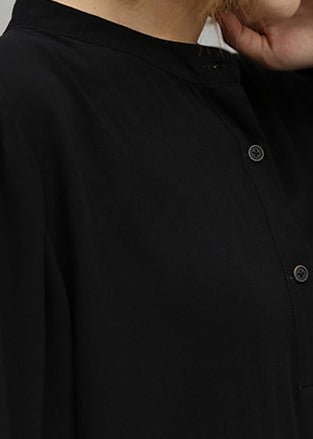 Baggy-T-Shirt aus schwarzer Naturbaumwolle, zweiteilig, locker sitzender Stehkragen, taillierte Urlaubsoberteile, Baggy-Hose