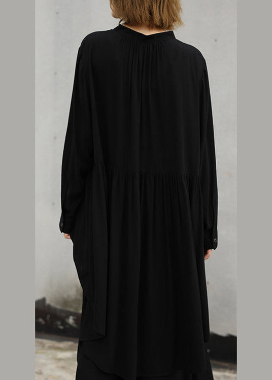 Baggy-T-Shirt aus schwarzer Naturbaumwolle, zweiteilig, locker sitzender Stehkragen, taillierte Urlaubsoberteile, Baggy-Hose