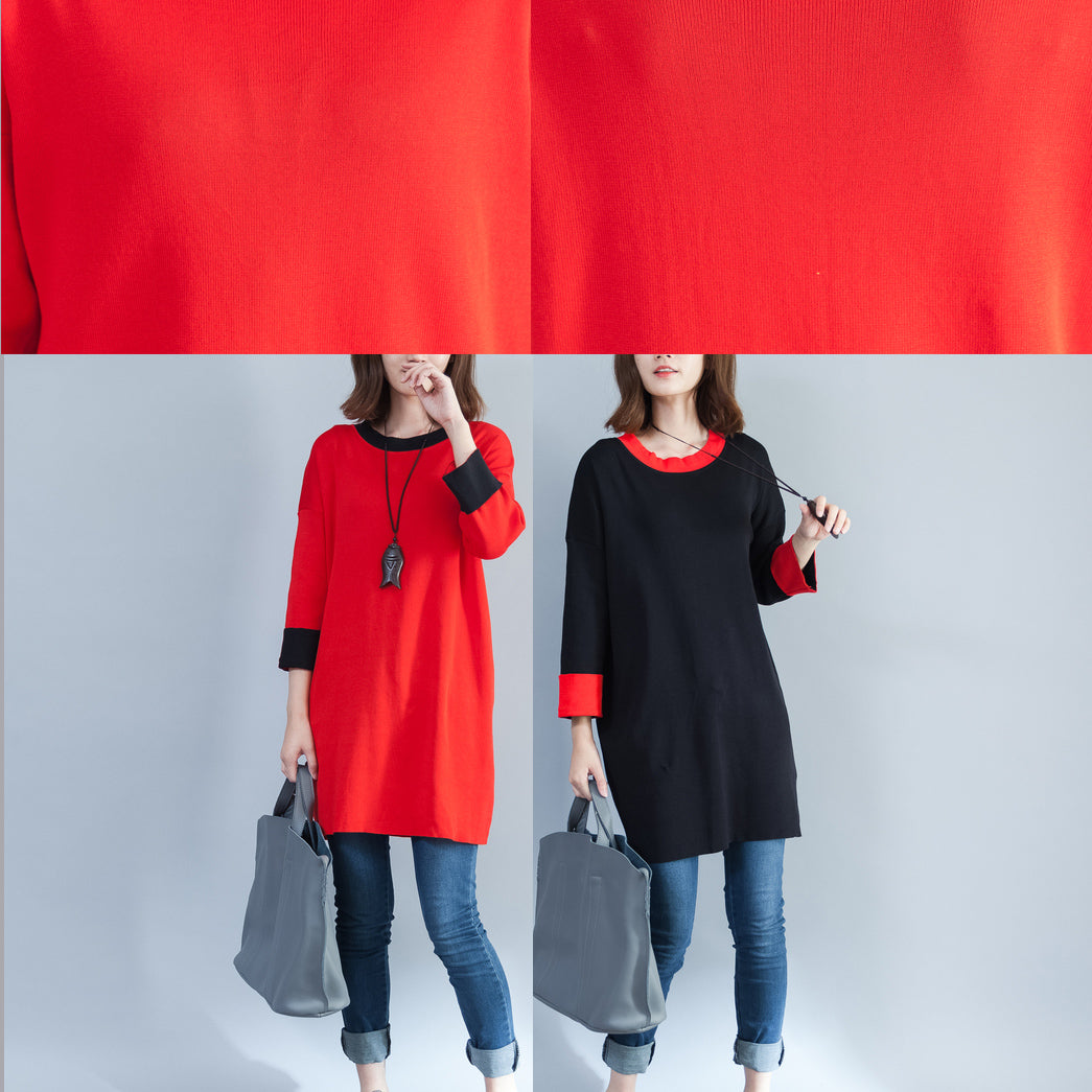 schwarzer lässiger Baumwollpullover Tops Oversize Langarmpullover