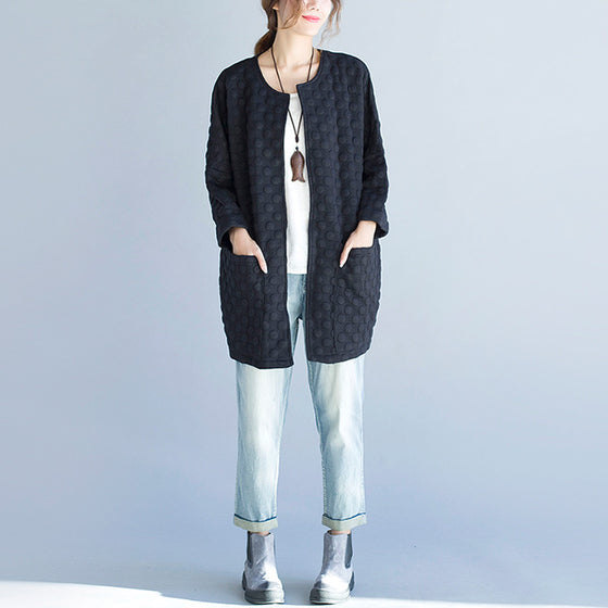 schwarze lässige Baumwoll-Strickjacke in Übergröße mit Armbandärmeln