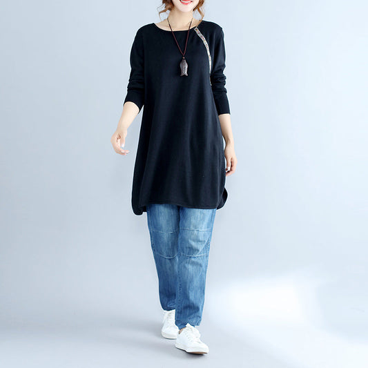 schwarze lässige Strickpulloverkleider in Übergröße Langarm-Strickkleid in Übergröße