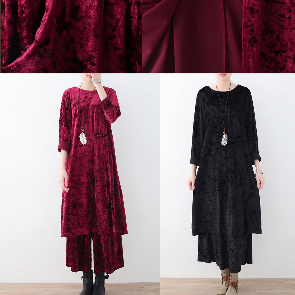 schwarzer zweiteiliger Herbst-Oversize-Cordpullover mit gemütlicher Hose mit weitem Bein