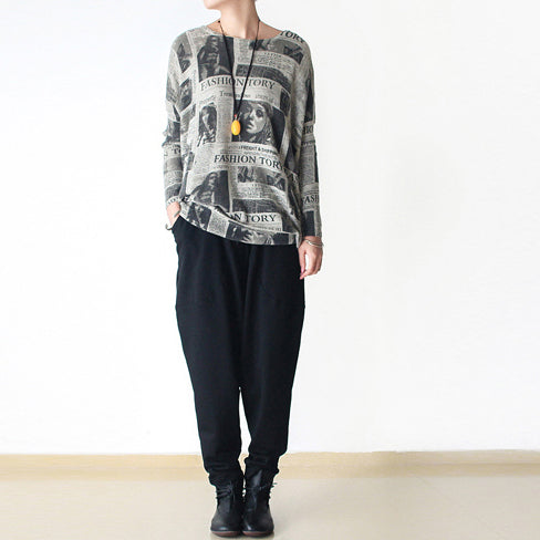 Schwarze Winterhose dicke Baumwollhose lockere Haremshose Jogginghose