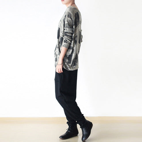 Schwarze Winterhose dicke Baumwollhose lockere Haremshose Jogginghose