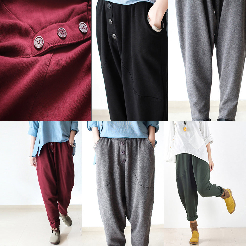 Schwarze Winterhose dicke Baumwollhose lockere Haremshose Jogginghose